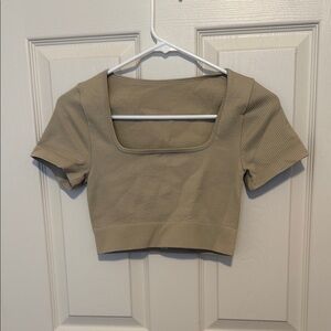 Tan Beige Short Sleeve Fitted TWO piece set❤️ Crop Top & Skirt❤️